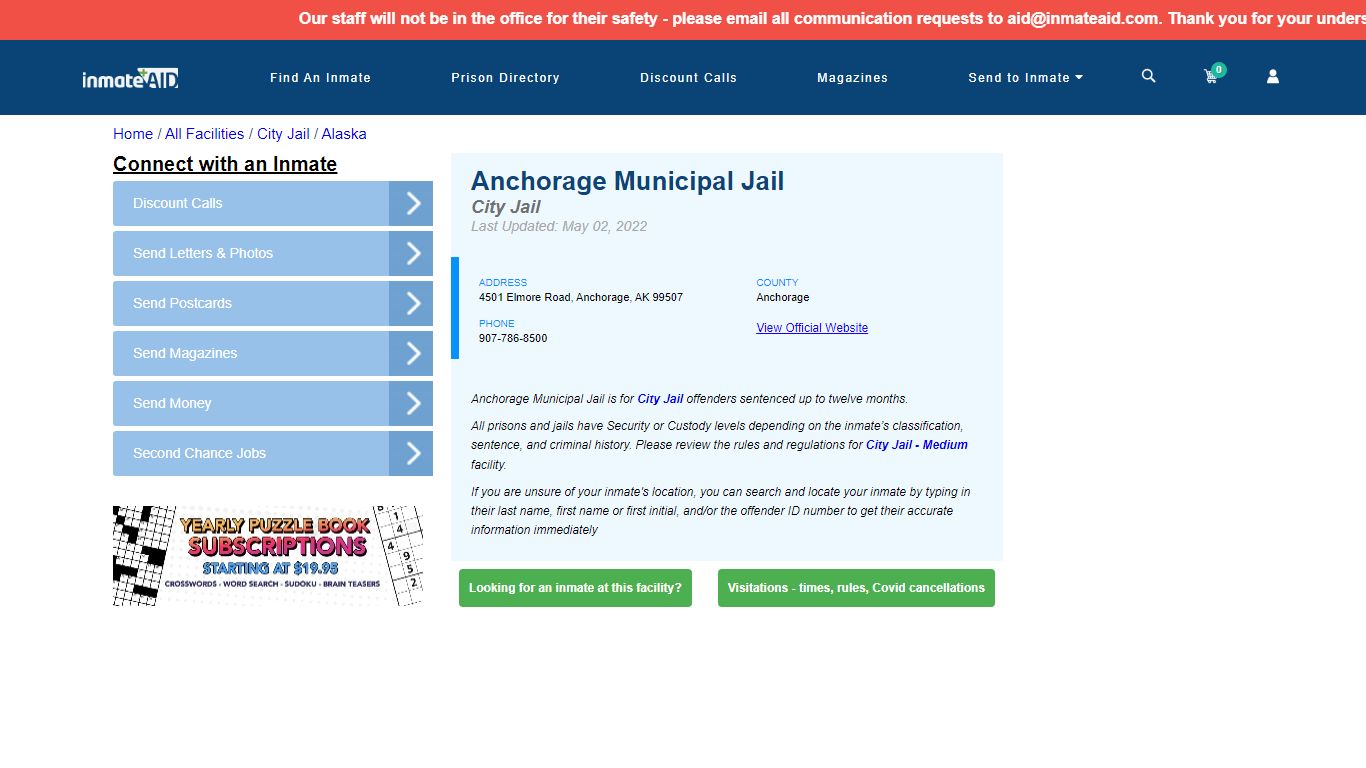 Anchorage Municipal Jail | Inmate Locator